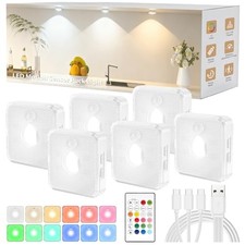 6 Pack Under Cabinet Lighting, Puck Lights with Remote,Motion 6Pack White