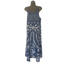 Lightweight Cotton Strappy Beaded Maxi Boho Dress Lined CASUAL&CO XL blue white