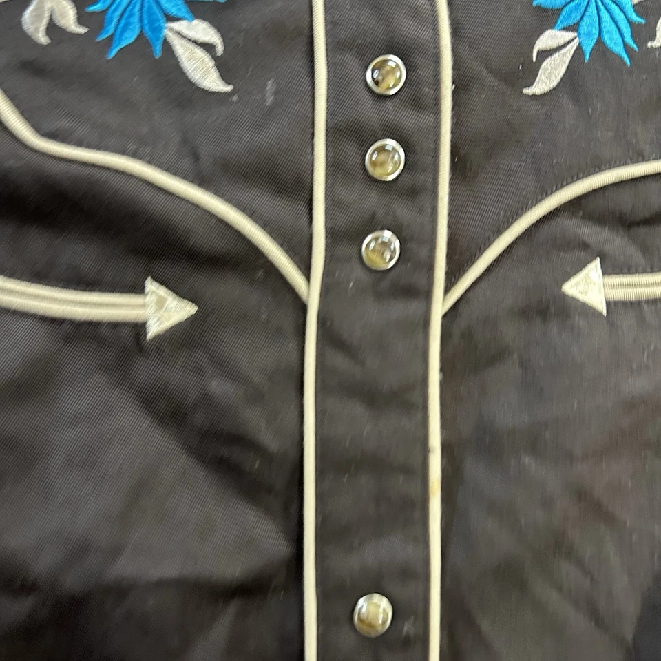 VINTAGE Roper Western Flower Embroidered Pearl Snap Shirt Large Mens Brown Blue - Image 4 of 4