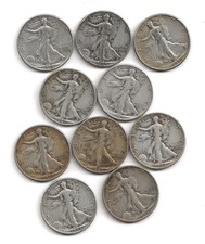 Lot of (10) Walking Liberty Half Dollars Mixed Dates Silver Coins~$5.00 Face