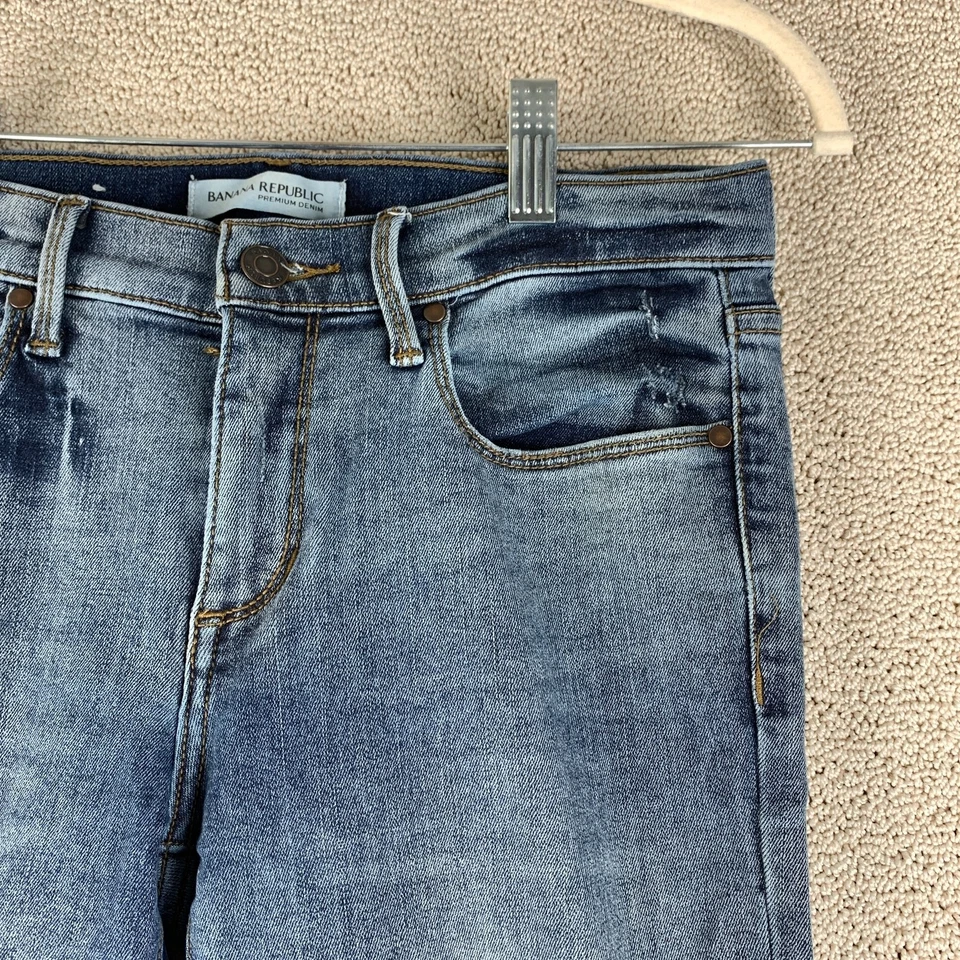 Banana Republic Premium Denim Skinny Jeans Women's Petite 27 Low Rise Distressed - Image 2 of 4