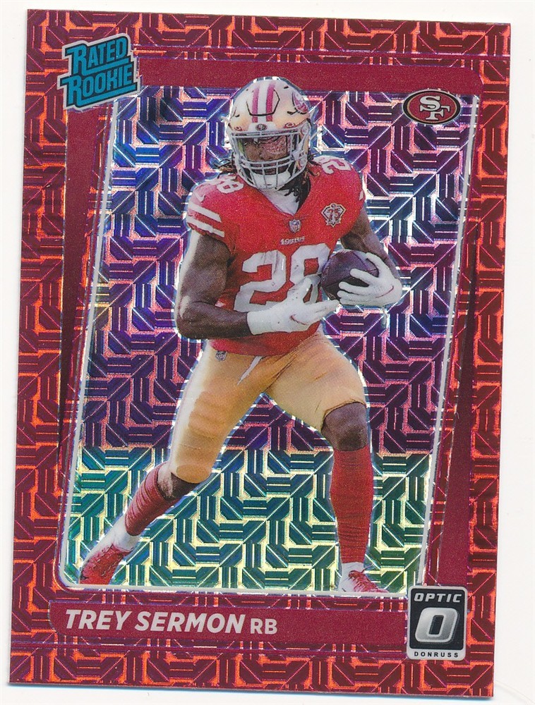 TREY SERMON 2021 DONRUSS OPTIC RATED ROOKIE RED MOJO #224 RC 49ERS COLOR MATCH