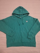Champion Reverse Weave Hoodie Women's Large Teal Pullover Sweatshirt
