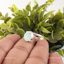 Aqua Chalcedony Gemstone Valentines Solitaire Birthday Ring Jewelry 925 Silver