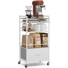 Coffee Bar Cabinet with Storage  5 Tier Coffee Station Table on Wheels