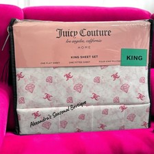 Juicy Couture King Sheet Set 6 PC Pink Tie-dye Hearts Lettering Diamonds New