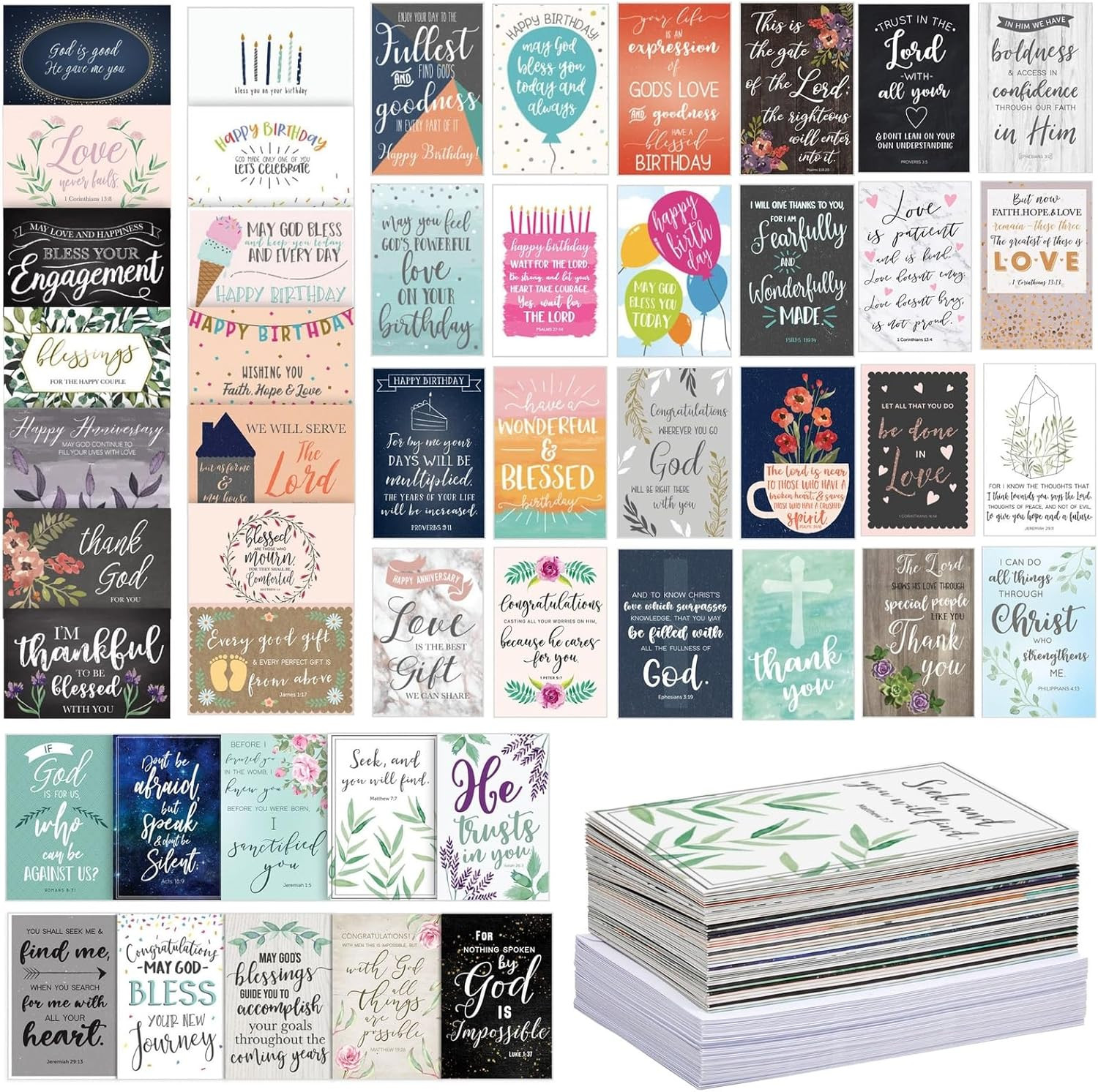 48-Pack Blank Greeting Cards with Envelopes - Christian Encouragement & Thanks