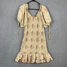 Pink Diamond Dress Womens Large Floral Shirred Bodycon Puff Sleeve Stretch