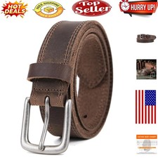 Men  s Top Grain Leather Belts Casual Jeans Handmade Solid Belts for Men 1.4in...