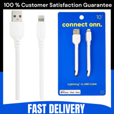 onn 10ft Lightning to USB-A Cable MFi Certified White for iPhone iPad