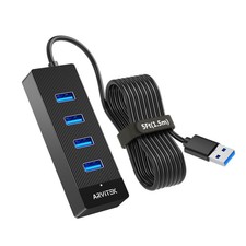 4-Port USB 3.0 Hub, 5Gbps USB Splitter Adapter, Multiport Extender w/5Ft Cable f