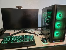 High end I7 RTX 4070 32GB used gaming PC setup with keyboard, mouse and monitor