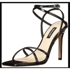 Nine West Tidile Black Strappy Square Toe High Heel Sandals Size 8M