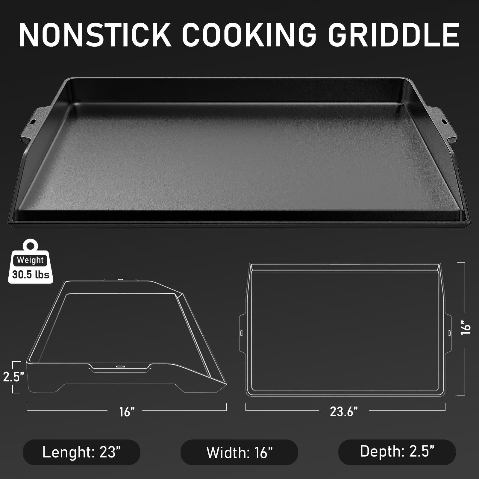23" x 16" Cast Iron Griddle for Gas Grill and Stove Top, Universal Flat Top G...