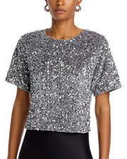 Steve Madden L97514 Womens Gray Cressa Sequined Velvet Short Sleeve Top Size S