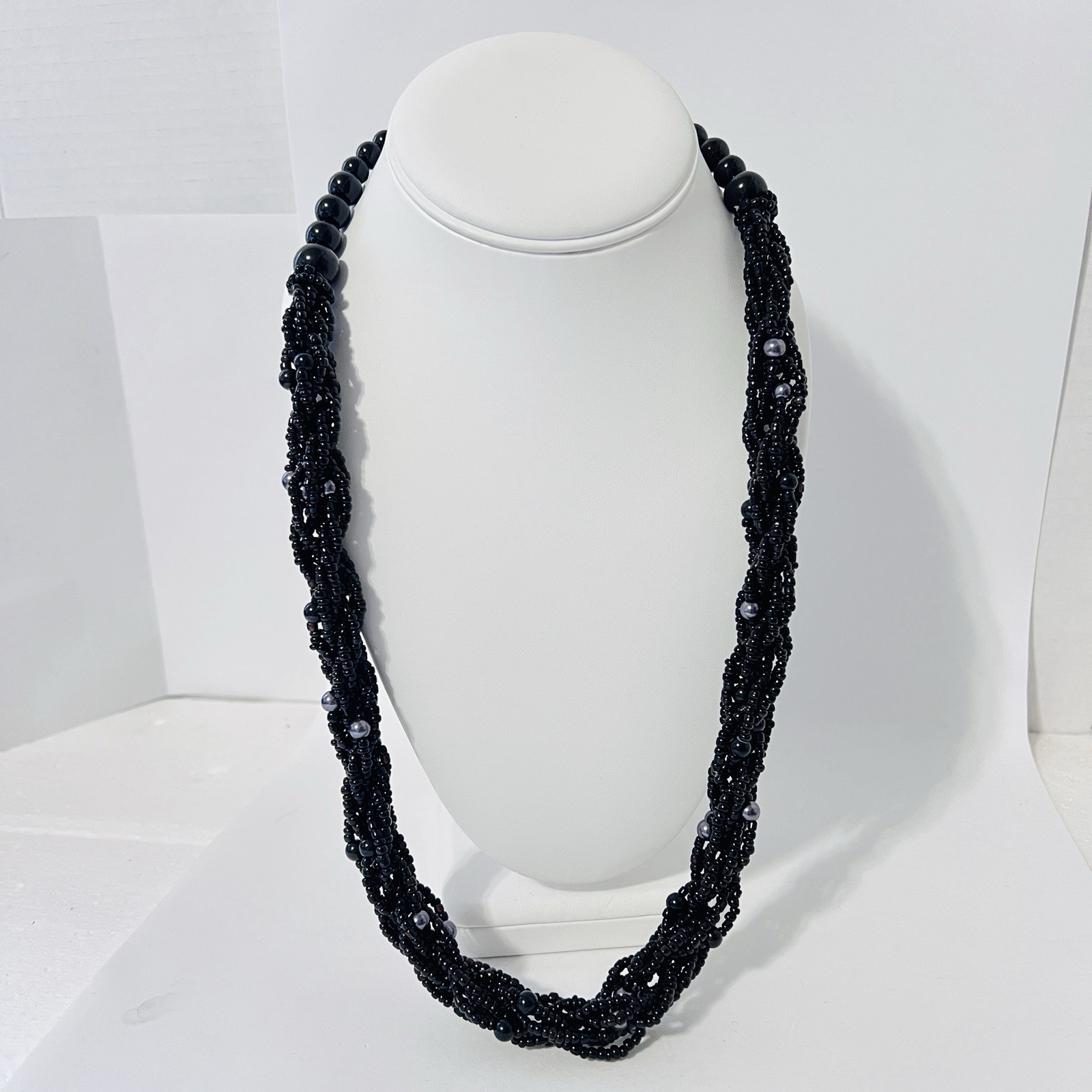 Braided Bead Necklace Multiple Layers Twisted Bla… - image 6