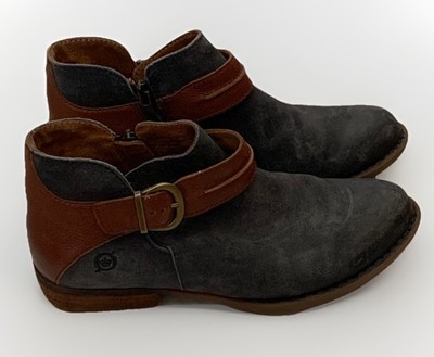 Born Leather Blue & Brown Leather Kati Ankle Boots Size 7.5 Women s Side Zip