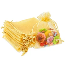 DIVINA VITAE Gold Organza Bags - 50 Mini Mesh Gift Bags with Drawstring, 3 X ...