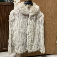 Vintage Natural Blue Fox Fur Coat Womens Medium 1980  s White Read