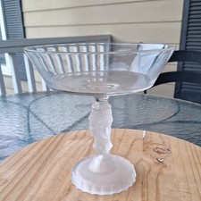 Antique Duncan Miller Three Face Glass Compote 1890 EAPG Frosted Pedestal 8.5"