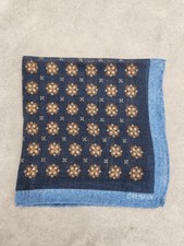 Cremieux Pocket Square Navy Blue Floral 100 Wool Pochette Made In Italy New 40