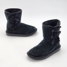 Koolaburra UGG Kids' Victoria Bow Tie Suede Short Boots Black Toddler's Size 10