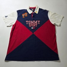 Vintage Tommy Sport Polo Shirt Mens L Multicolor Embroidered Performance Active