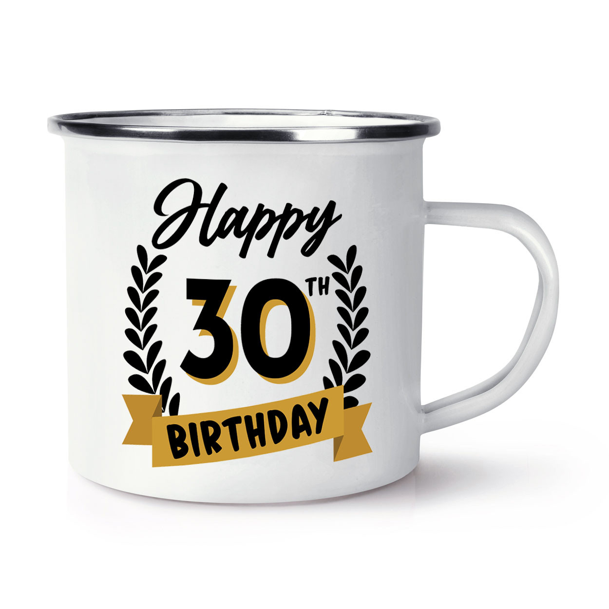 Happy 30th Birthday Black Gold Enamel Mug Cup Brother Sister Mum Dad