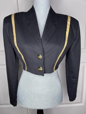 Cache Vintage Cotton Black Gold Stripe Crop Blazer Jacket Size M