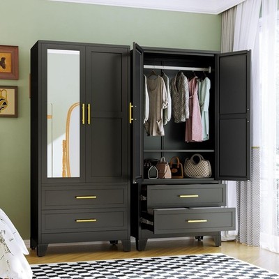 RIETERN Metal Armoire Wardrobe Closet, 71'' Tall Bedroom Closet with Mirror, 2 Dr