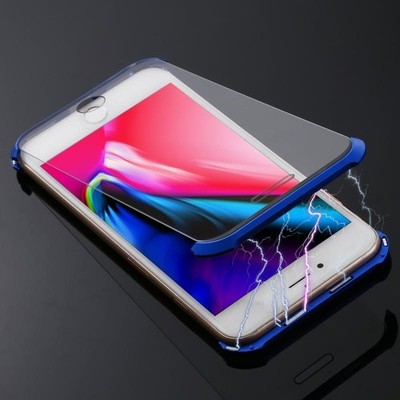 iPhone 8 Plus Ultradünne Magnetische Doppelseitige Hartglashülle Blau