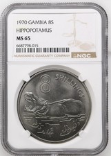 Gambia 8 Shillings 1970 Hippopotamus NGC MS 65
