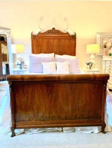 Antique Queen Size Burl Dark Wood Bed Frame - Picture 5 of 9