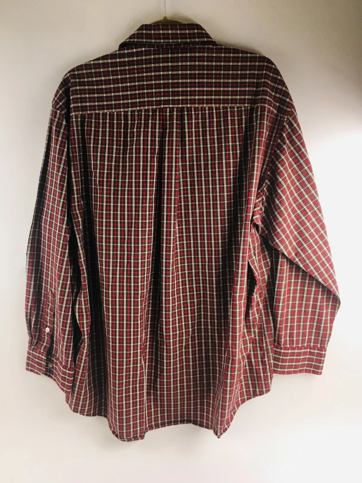 Club Room 衬衫男式 18 码 34/35 红色黑色格子标准版纽扣 — 第 2/4 张图片