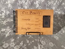 Photo Album Wood Cover Laser Engraved "Our Family" 4x6 Photos Nostalgia Gift