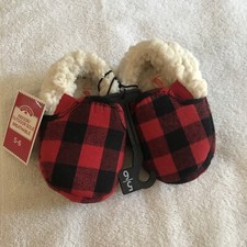 HOLIDAY TIME INFANT SLIPPERS SHOES SIZE 5-6 RED PLAID INDOOR OUTDOOR FUR LINED