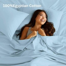 4PCSheet Set 3PC Duvet Set Sky Blue Solid EgyptianCotton 1000TC