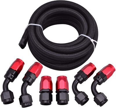#ad Braided 3 8 Fuel Line 6AN Oil Gas Fuel Hose End Fitting Hose Separator Clamp Kit $35.99