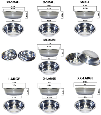 #ad Set of 2 Dog Cat Pet Bowl Dish Metal STAINLESS STEEL Silver New XXS XXL $17.99