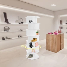 Rotating Shoe Rack Tower 7 Tier Organizer Revolving 360° White Shoe Rack Storage