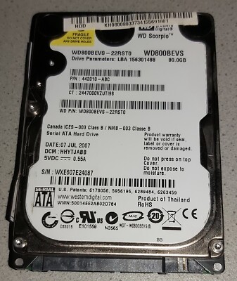 WD WD800BEVS Scorpio Festplatte 80GB SATA 2,5'' , gebraucht getestet: ok