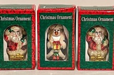 Glass Penguin  2- Santa Claus Christmas Tree Ornament Glittered 3.75 Inches NEW