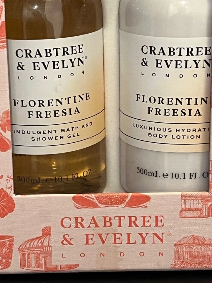 Juego de loción y lavado de baño Crabtree Evelyn FLORENTINE FRESSIA caja de regalo de 10,1 oz caja de regalo BN Foto 3 de 3