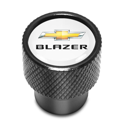 Chevrolet Blazer Dual Logo in White on Black Aluminum Tire Valve Stem Caps