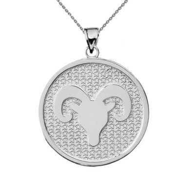 .925 Sterling Silver Zodiac Sign Aries Disc Pendant Necklace | eBay