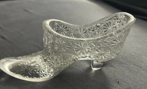 Vintage Fenton Daisy And Button Clear Glass Shoe Slipper