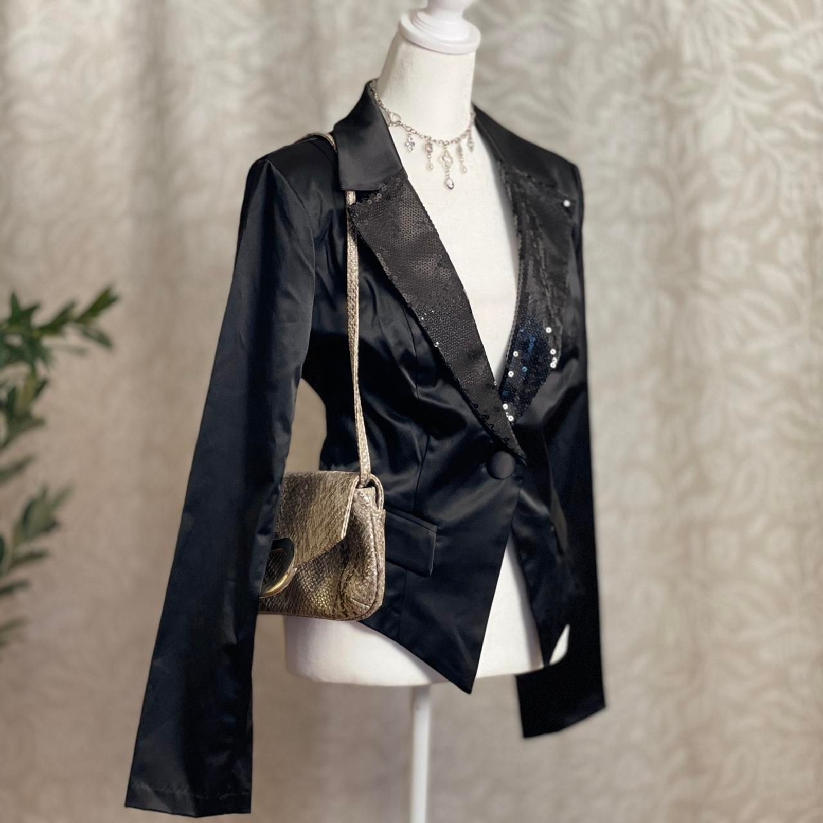 NWT Vintage Y2K Candie's Sequin Lapel Tuxedo Jacket Glam Goth NYE Party Size L