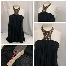 Yoga Army Sz M Black Bubble Dress W/Leather/Nailheads Made In USA NWT YGI O1-29