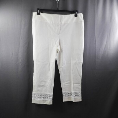 Alfani Women Capri Pants Plus 18W White Cropped Coastal Lace Trim  Minimalist NEW