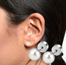 6mm Silver Flat Screwback Round White Pearl Helix Tragus Ear Stud Earrings
